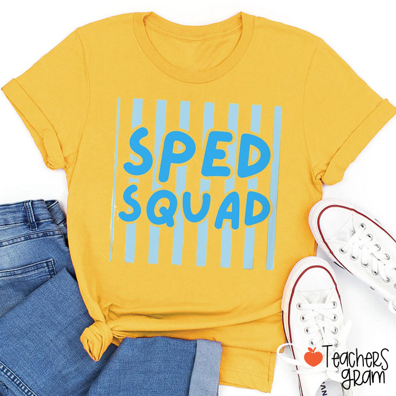 Personalized Sped Squad Striped Letter Teacher Quote Graphic Teacher T-Shirt