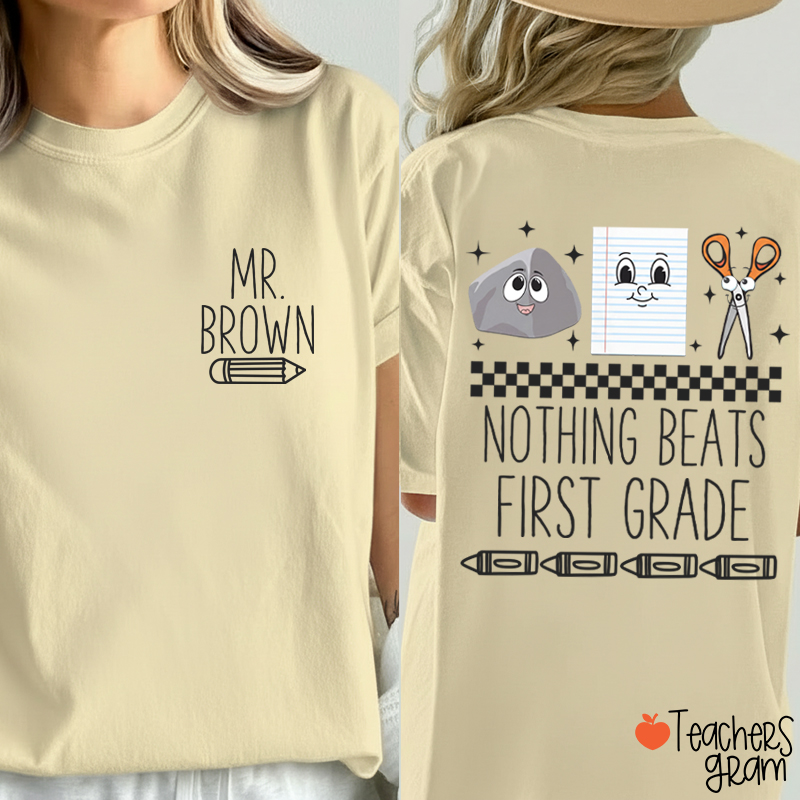 Personalized Grade Rock Paper Scissors Teacher Two Sided T-Shirt