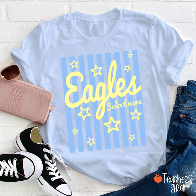 Personalized School Mascot Preppy Striped Star Teacher T-Shirt