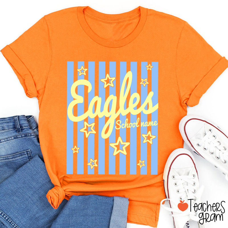 Personalized School Mascot Preppy Striped Star Teacher T-Shirt