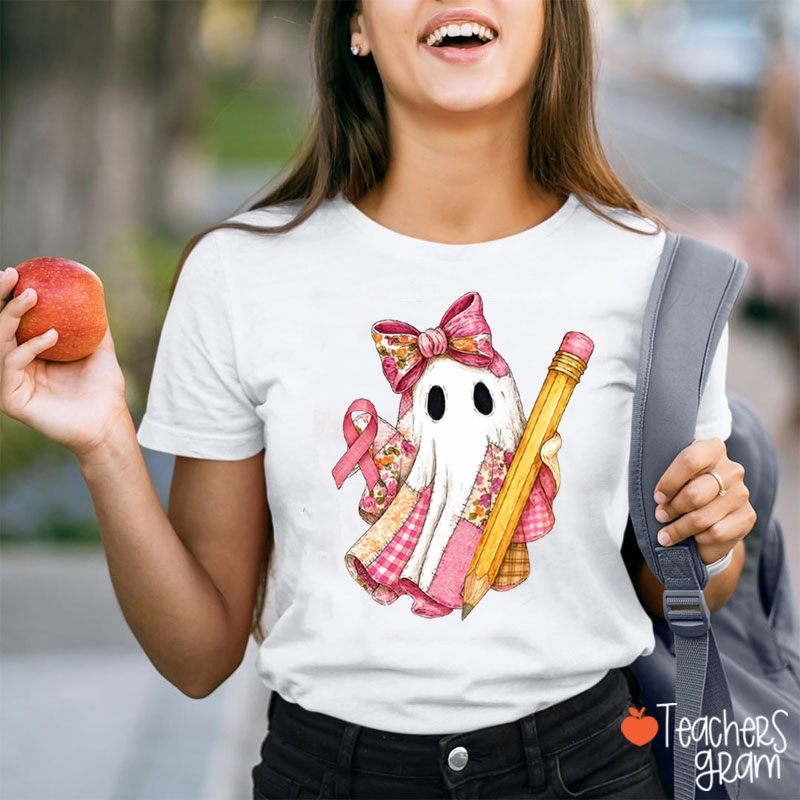 Halloween Bow Tie Ghost Awareness Teacher T-Shirt