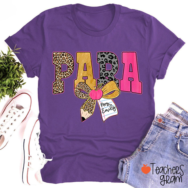 Personalized Wild Leopard Bow Tie Teacher T-Shirt