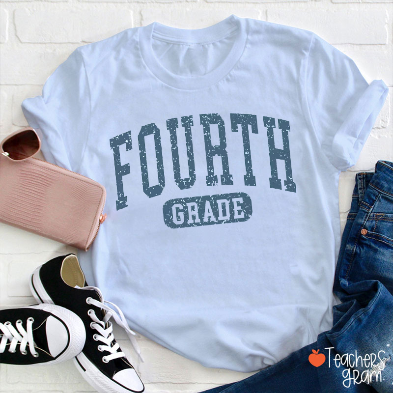 Personalized Name And Grade Vintage Distressed Varsity Letter Teacher T-Shirt