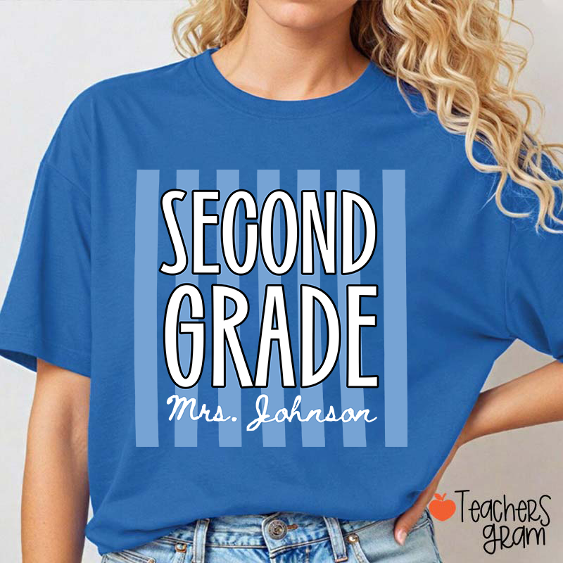 Personalized Grade And Name Stripes Stars Teacher T-Shirt
