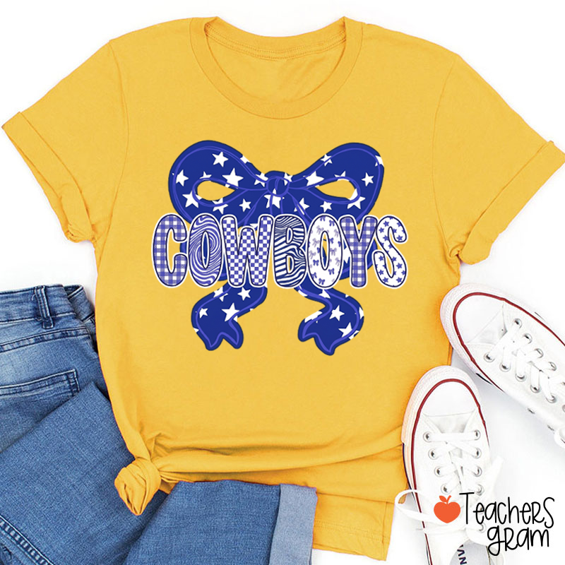 Personalized Mascot Star Bow Mixed Pattern Letter Teacher T-Shirt