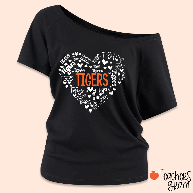 Personalized Mascot Heart Teacher Off Shoulder Shirt