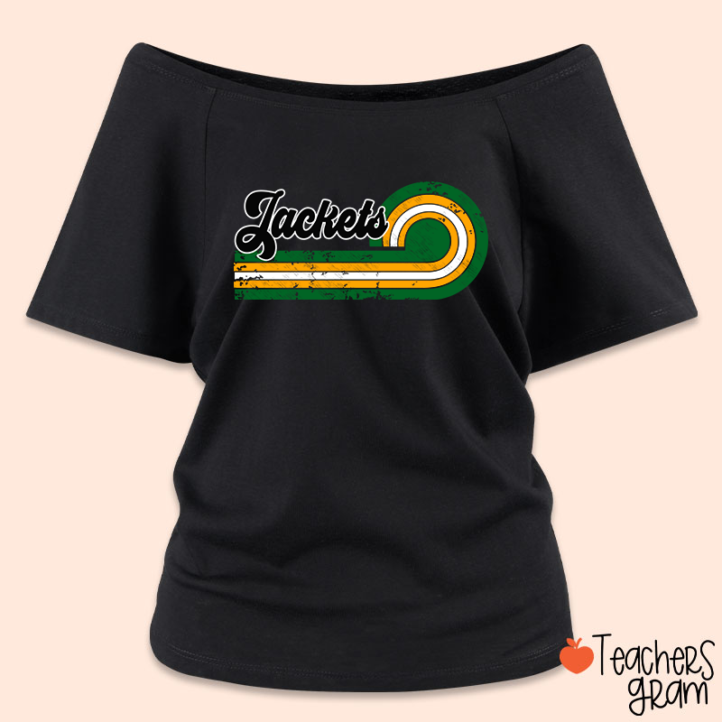Personalized Retro Mascot School Spirit Teacher Off Shoulder Shirt