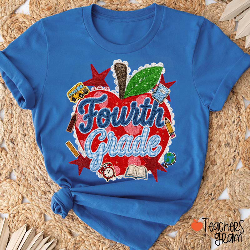 Personalized Grade Apple School Element Teacher T-Shirt