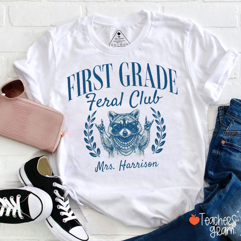 Personalized Grade Feral Club Cool Raccoon Teacher T-Shirt