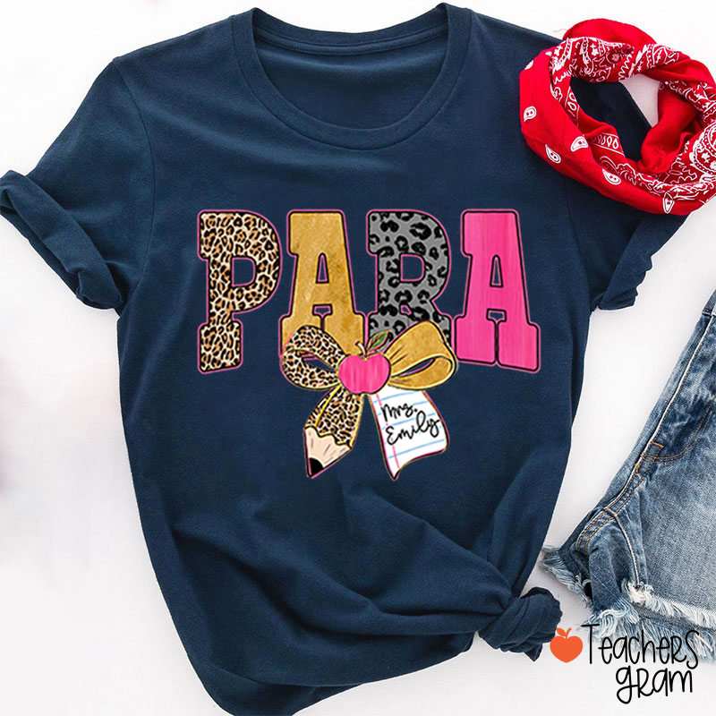 Personalized Wild Leopard Bow Tie Teacher T-Shirt
