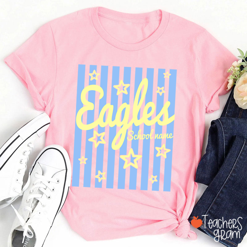 Personalized School Mascot Preppy Striped Star Teacher T-Shirt