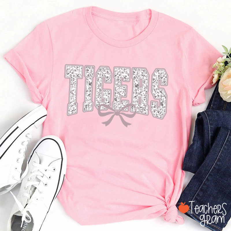 Personalized Mascot Floral Printing Coquette Bow Teacher T-Shirt