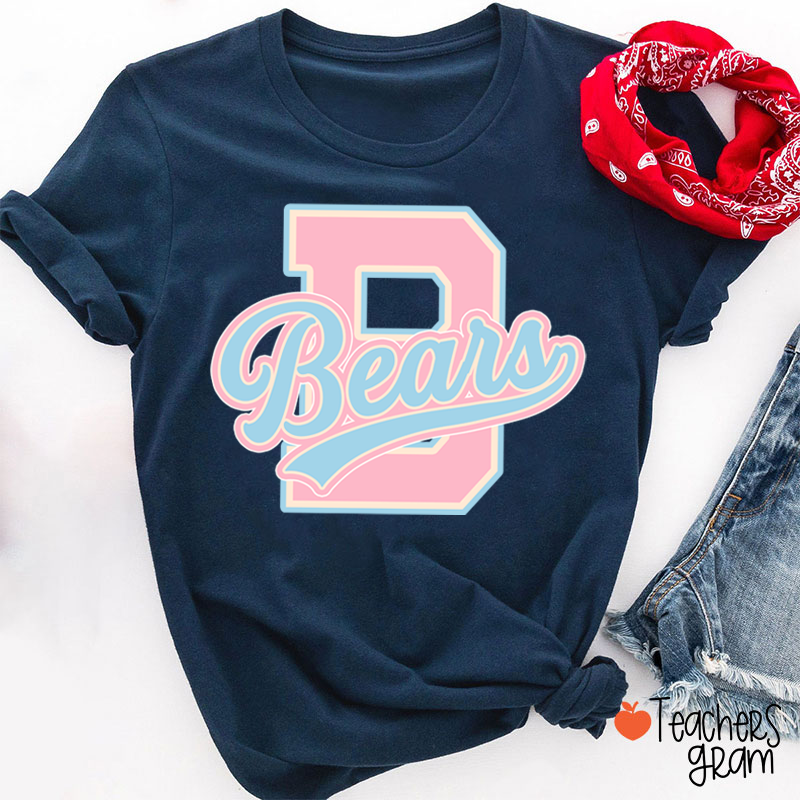 Personalized Mascot Varsity Letter Script Teacher T-Shirt
