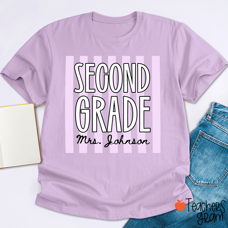 Personalized Grade And Name Stripes Stars Teacher T-Shirt