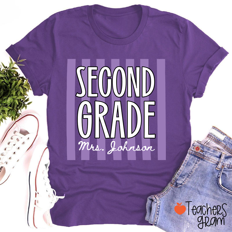 Personalized Grade And Name Stripes Stars Teacher T-Shirt