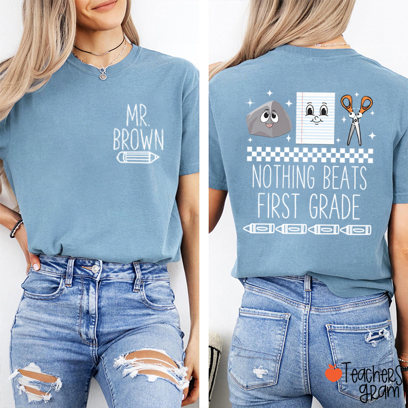 Personalized Grade Rock Paper Scissors Teacher Two Sided T-Shirt