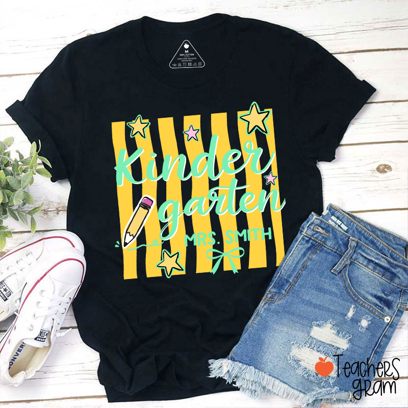 Personalized Grade And Name Stars And Pencil Teacher T-Shirt