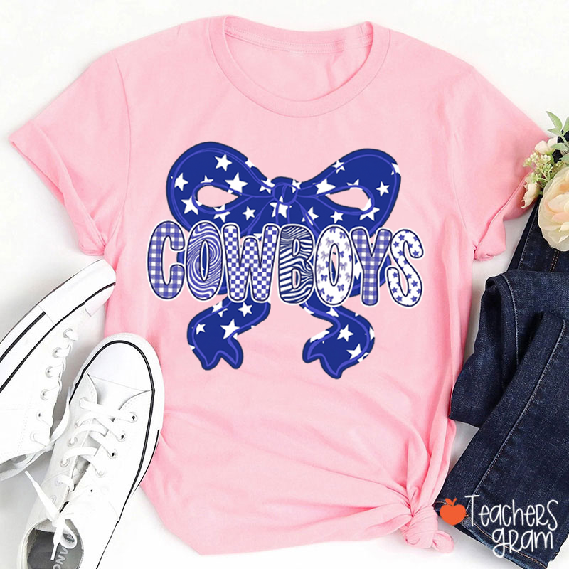 Personalized Mascot Star Bow Mixed Pattern Letter Teacher T-Shirt