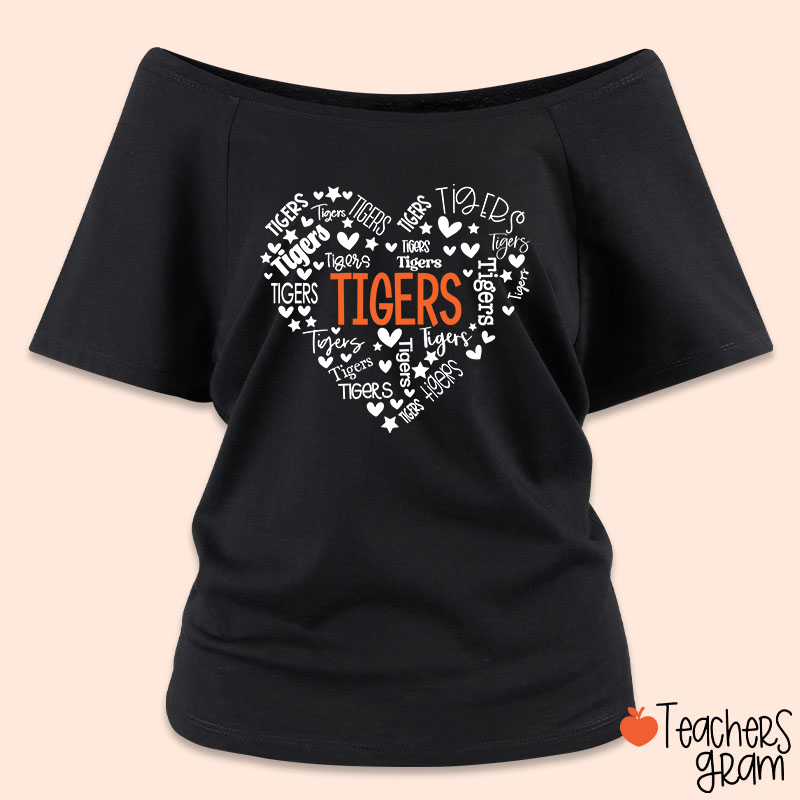 Personalized Mascot Heart Teacher Off Shoulder Shirt