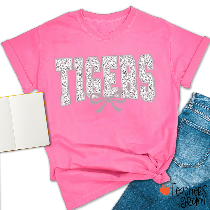 Personalized Mascot Floral Printing Coquette Bow Teacher T-Shirt