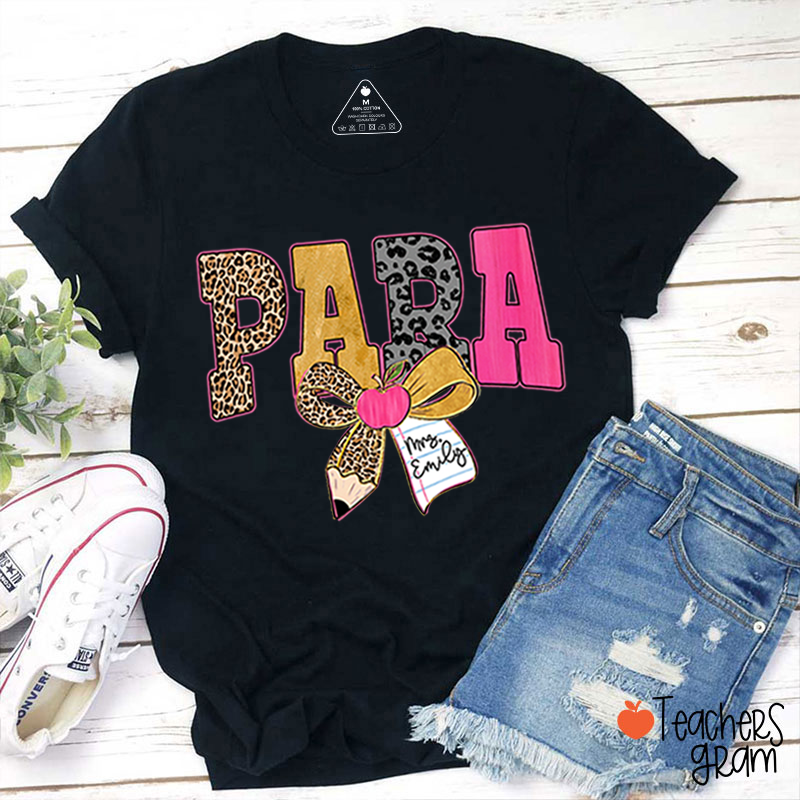 Personalized Wild Leopard Bow Tie Teacher T-Shirt