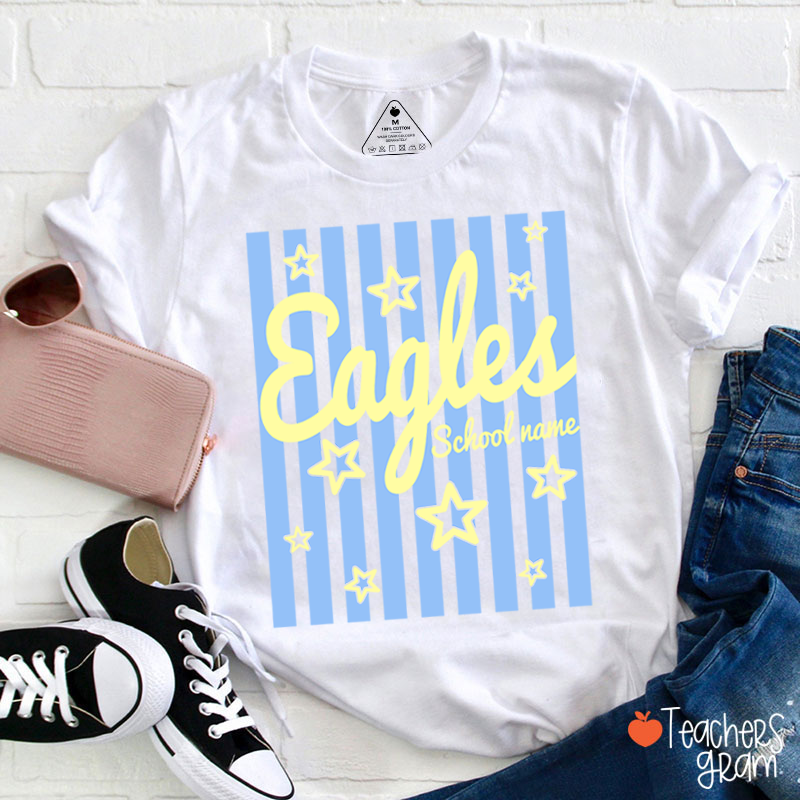 Personalized School Mascot Preppy Striped Star Teacher T-Shirt