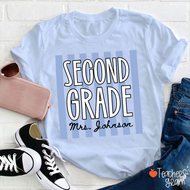 Personalized Grade And Name Stripes Stars Teacher T-Shirt