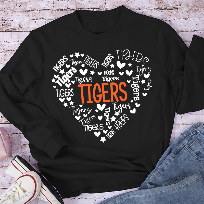 Personalized Mascot Heart Teacher Long Sleeve T-Shirt