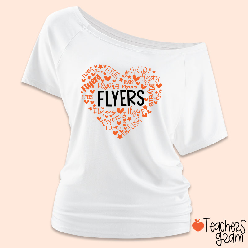 Personalized Mascot Heart Teacher Off Shoulder Shirt