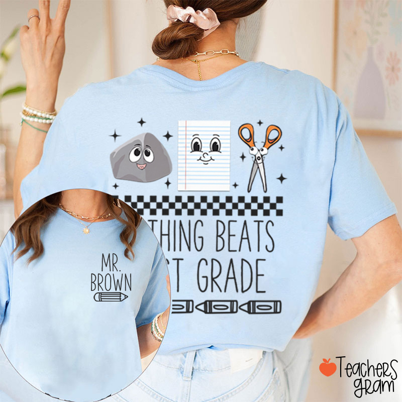 Personalized Grade Rock Paper Scissors Teacher Two Sided T-Shirt