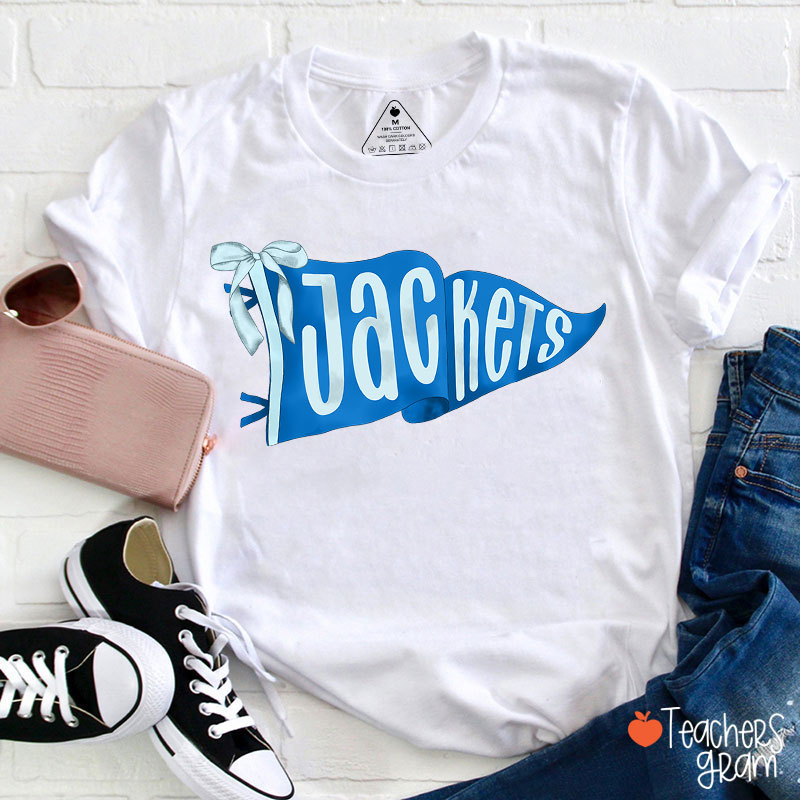 Personalized Mascot Pennant Bow Teacher T-Shirt