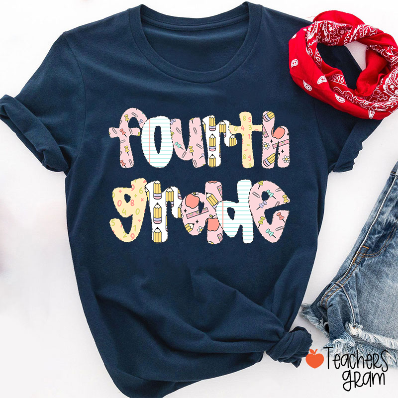 Personalized Grade Floral Pencil Notebook Teacher T-Shirt