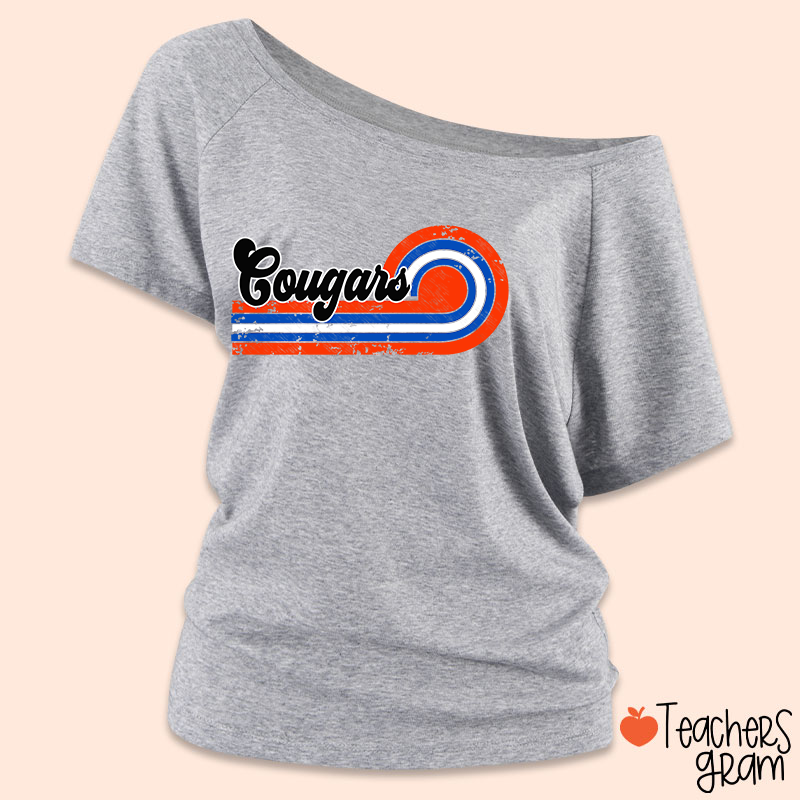 Personalized Retro Mascot School Spirit Teacher Off Shoulder Shirt
