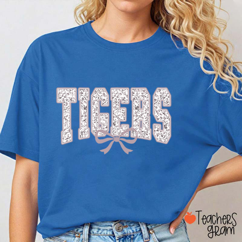 Personalized Mascot Floral Printing Coquette Bow Teacher T-Shirt