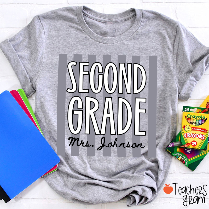 Personalized Grade And Name Stripes Stars Teacher T-Shirt