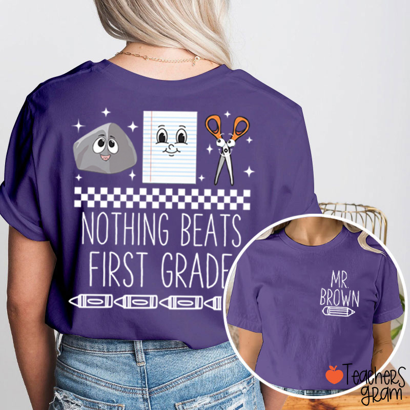 Personalized Grade Rock Paper Scissors Teacher Two Sided T-Shirt