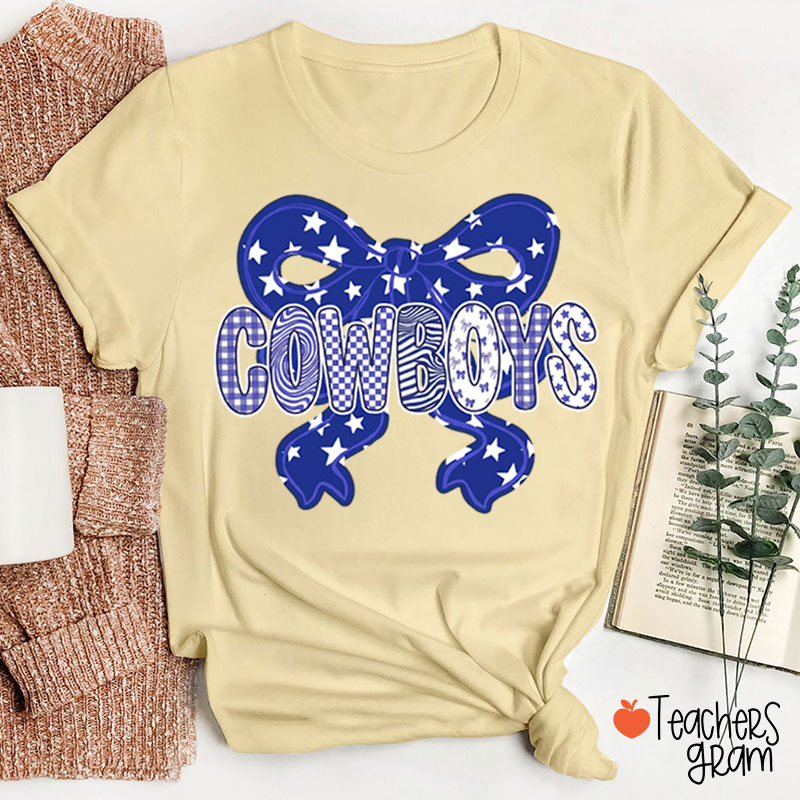 Personalized Mascot Star Bow Mixed Pattern Letter Teacher T-Shirt