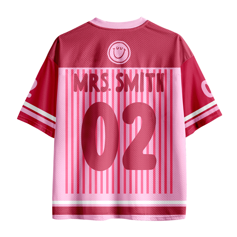Personalized Name Two Sided Smile Face Striped Jersey Teacher T-Shirt