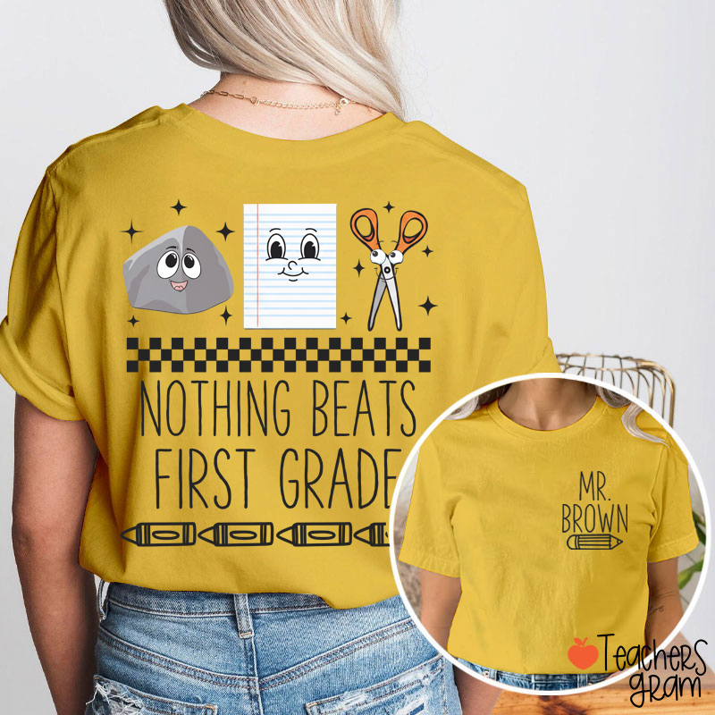 Personalized Grade Rock Paper Scissors Teacher Two Sided T-Shirt