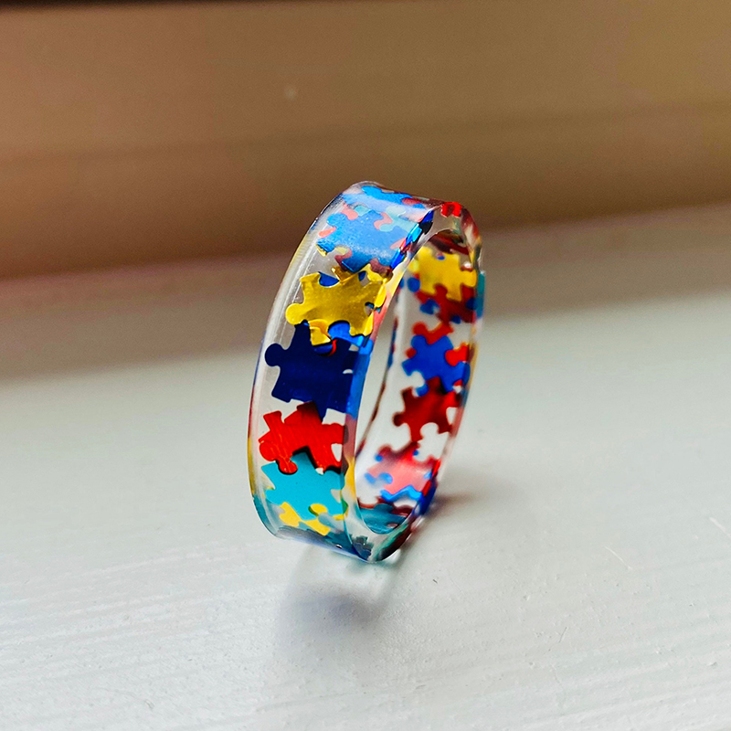 Autism Puzzle Resin Ring