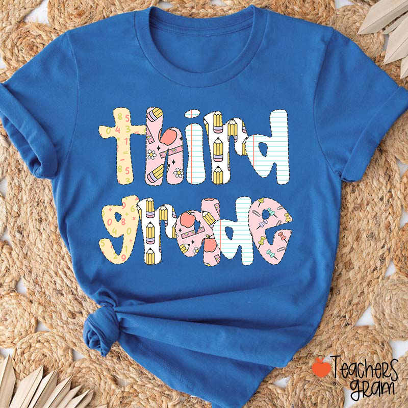 Personalized Grade Floral Pencil Notebook Teacher T-Shirt