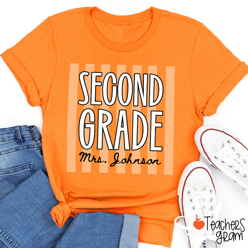 Personalized Grade And Name Stripes Stars Teacher T-Shirt