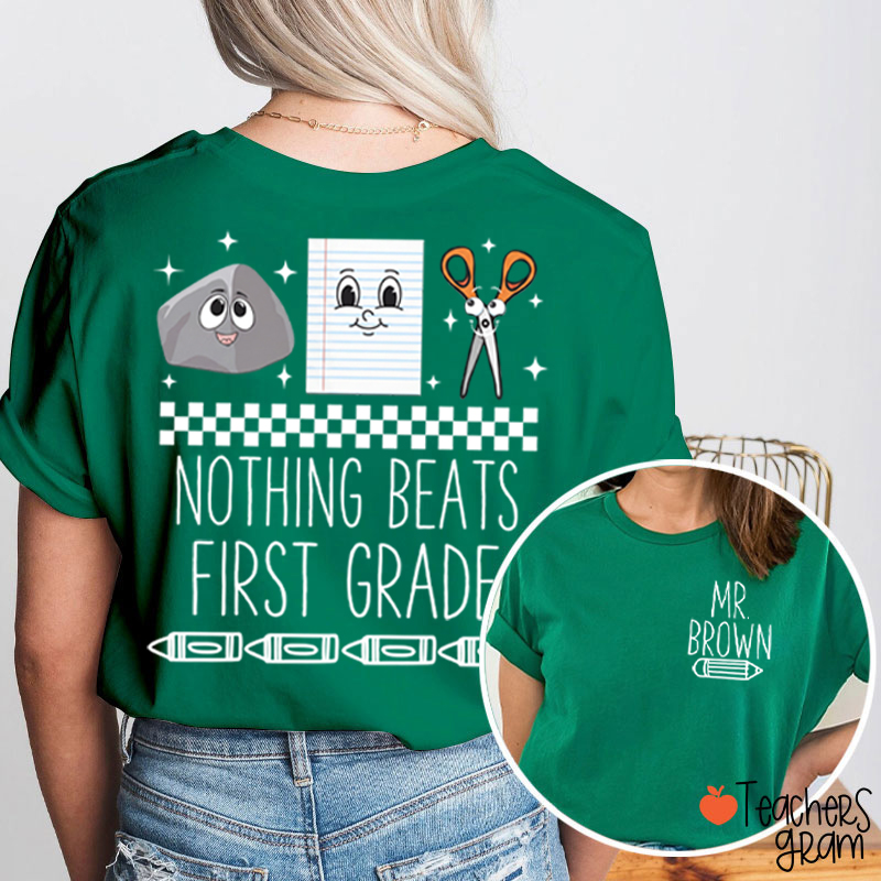 Personalized Grade Rock Paper Scissors Teacher Two Sided T-Shirt