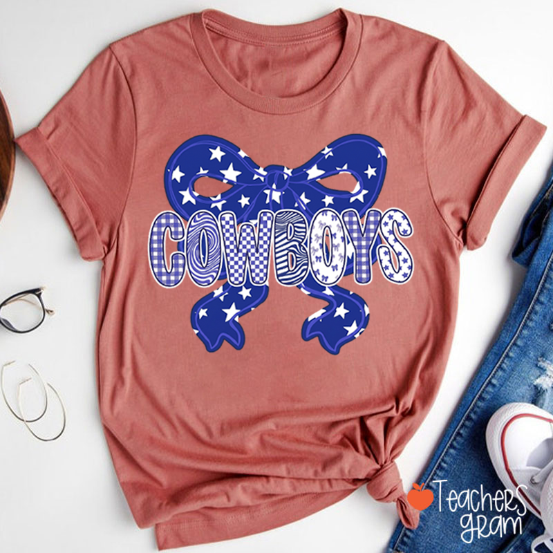 Personalized Mascot Star Bow Mixed Pattern Letter Teacher T-Shirt