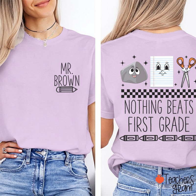 Personalized Grade Rock Paper Scissors Teacher Two Sided T-Shirt