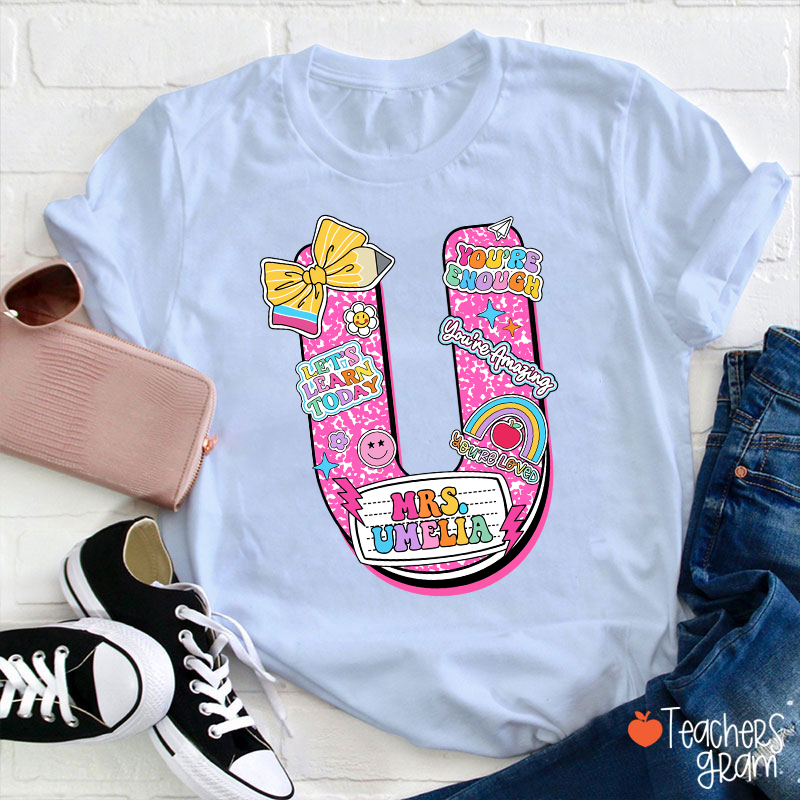 Personalized Notebook Style Letter Name Teacher T-Shirt