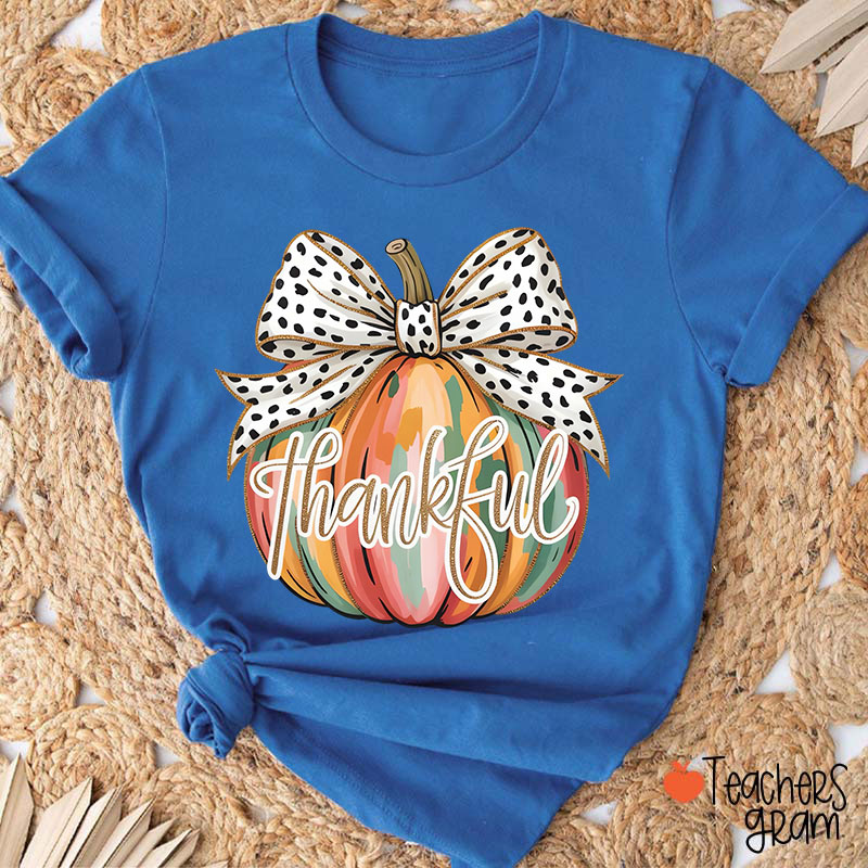 Colorful Coquette Fall Pumpkin Teacher T-Shirt