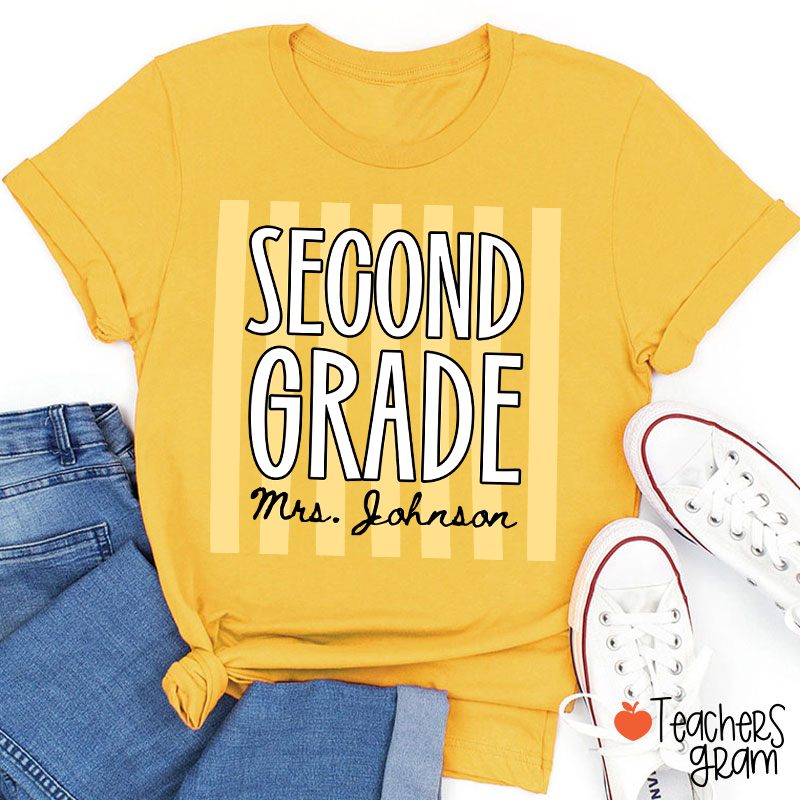 Personalized Grade And Name Stripes Stars Teacher T-Shirt