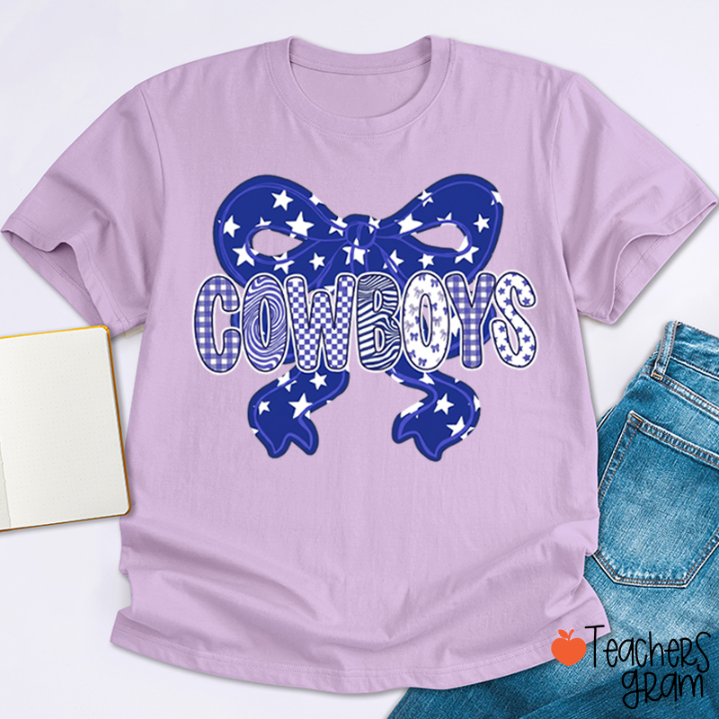 Personalized Mascot Star Bow Mixed Pattern Letter Teacher T-Shirt