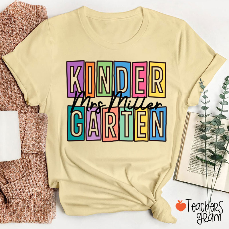 Personalized Name And Grade Colorful Block Letter Cursive Script Teacher T-Shirt